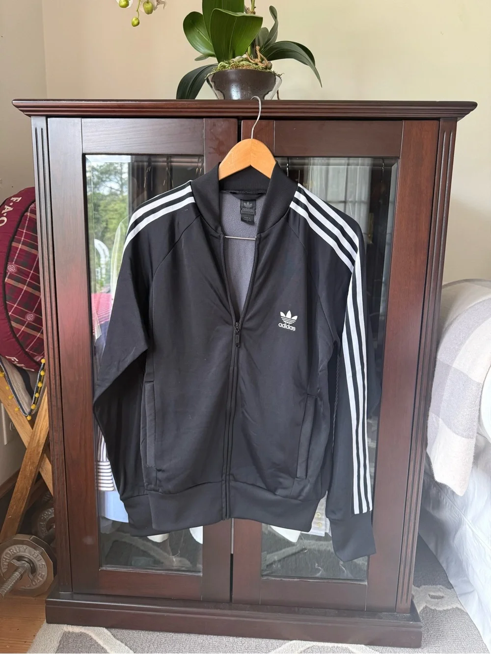 adidas Black Track Jacket with White Three-Stripes